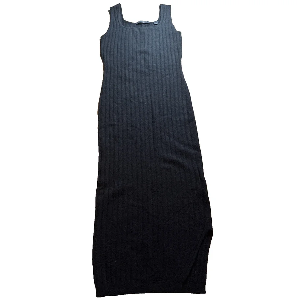All Saints Dress Margot Crew Wool Aplaca Blend Ribbed Sweater Tank Dress Black S